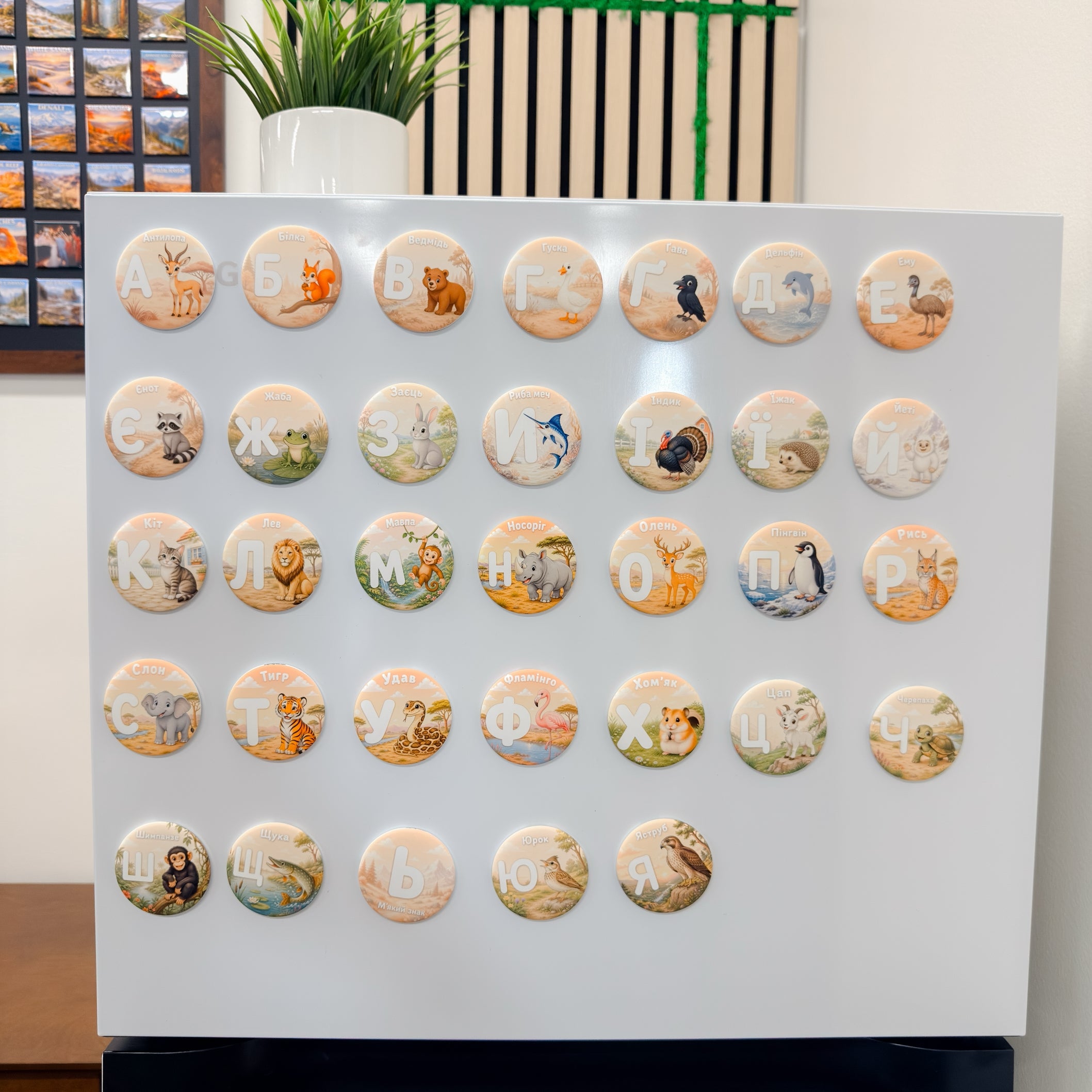 Alphabet Magnet Set: Square Button Magnets With Animals, Kids Learning Gift