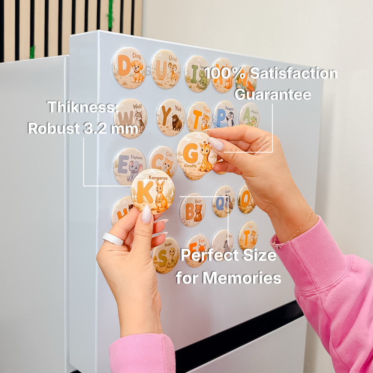 English Alphabet Magnet Set: Round Button Magnets With Animals, Kids Learning Gift